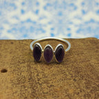 Bezel 925 Silver Amethyst Triple Stone Handcrafted Ring