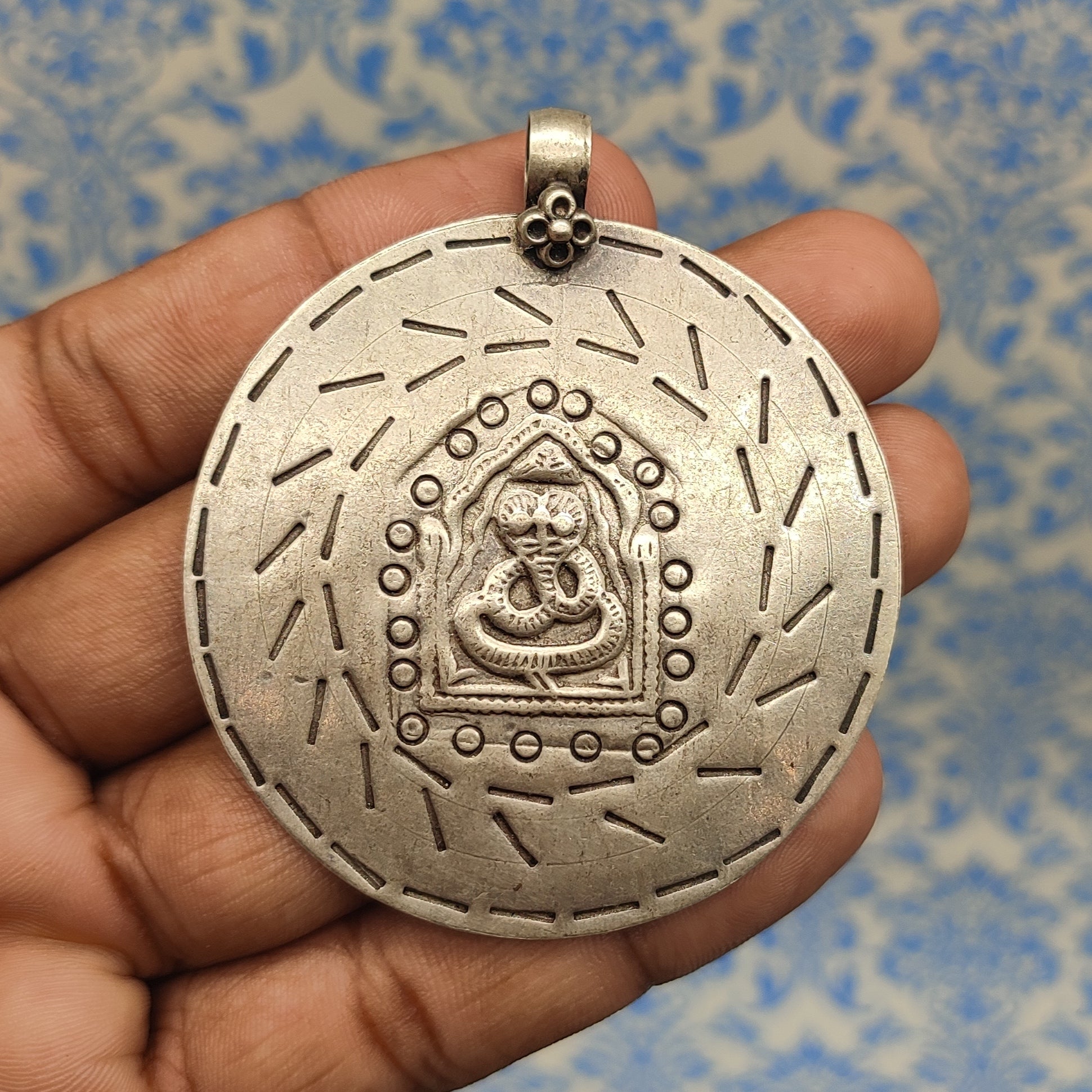 Tribal Snake Vintage Solid Silver Pendant Antique Finish Handmade One of a Kind