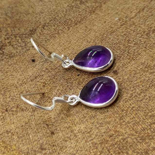 Boho Amethyst  Teardrop Silver Earring