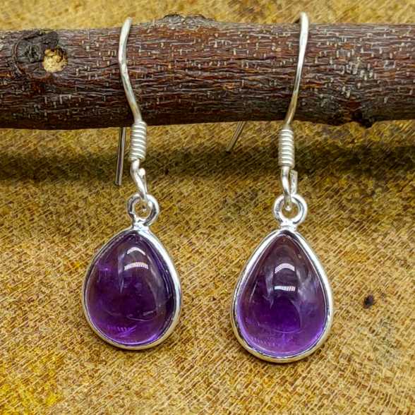 Boho Amethyst  Teardrop Silver Earring