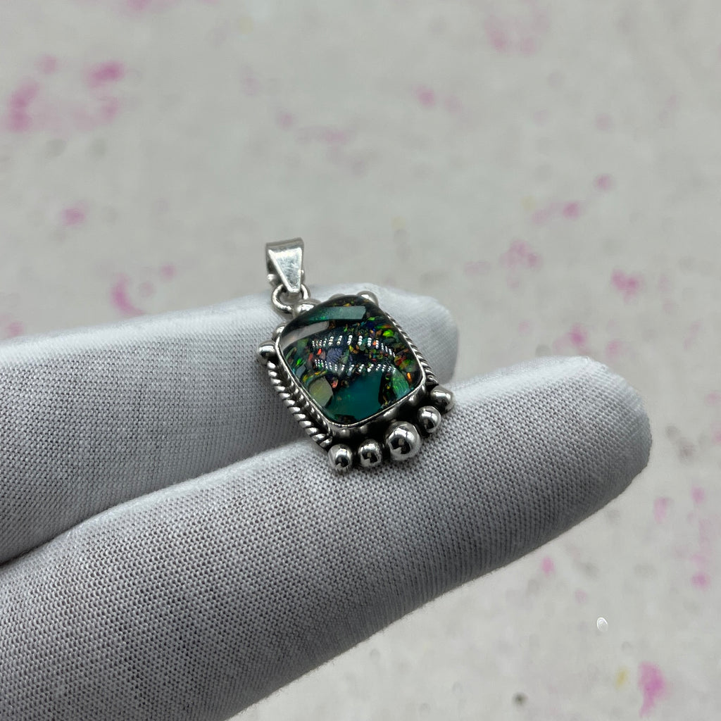 Glass Resin 925 Sterling Silver Handmade Pendant | Trendy Boho Silver Pendant