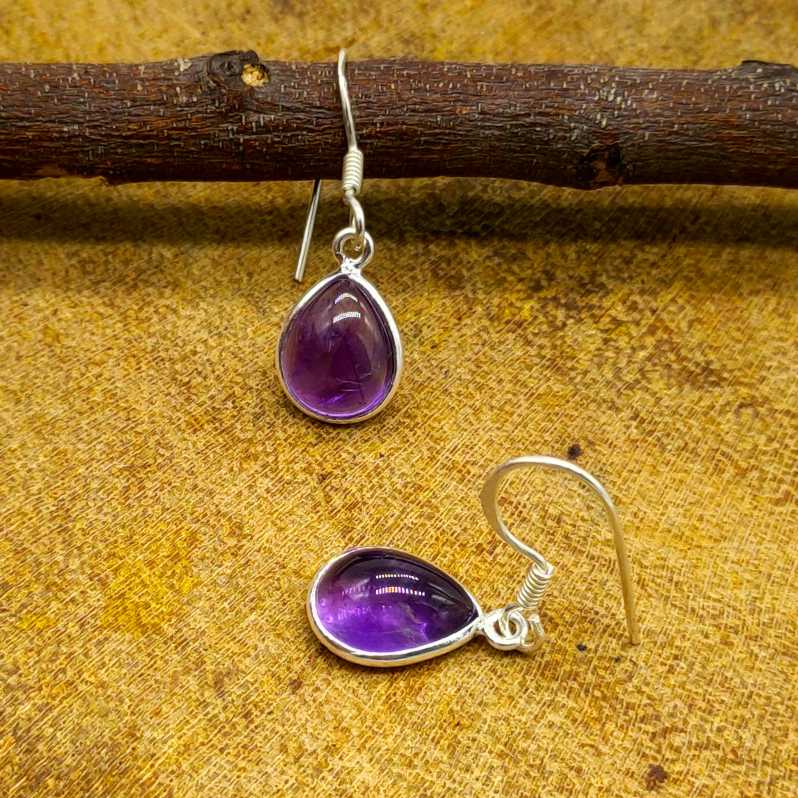 Boho Amethyst  Teardrop Silver Earring