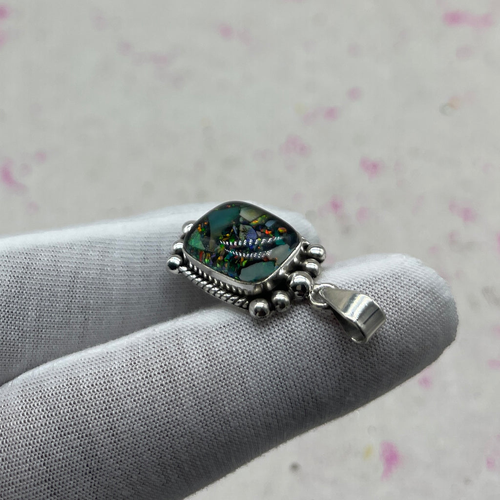 Glass Resin 925 Sterling Silver Handmade Pendant | Trendy Boho Silver Pendant