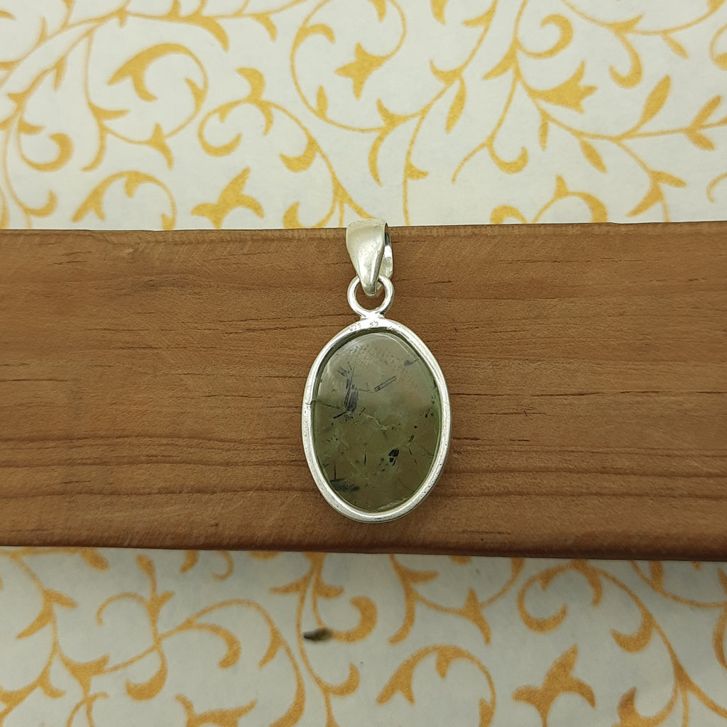 Soft Green Prehnite Pendant in 925 Sterling Silver – Minimal Boho Style