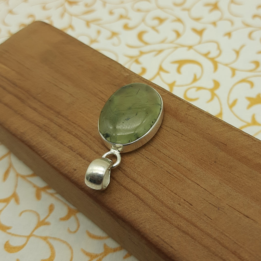 Soft Green Prehnite Pendant in 925 Sterling Silver – Minimal Boho Style