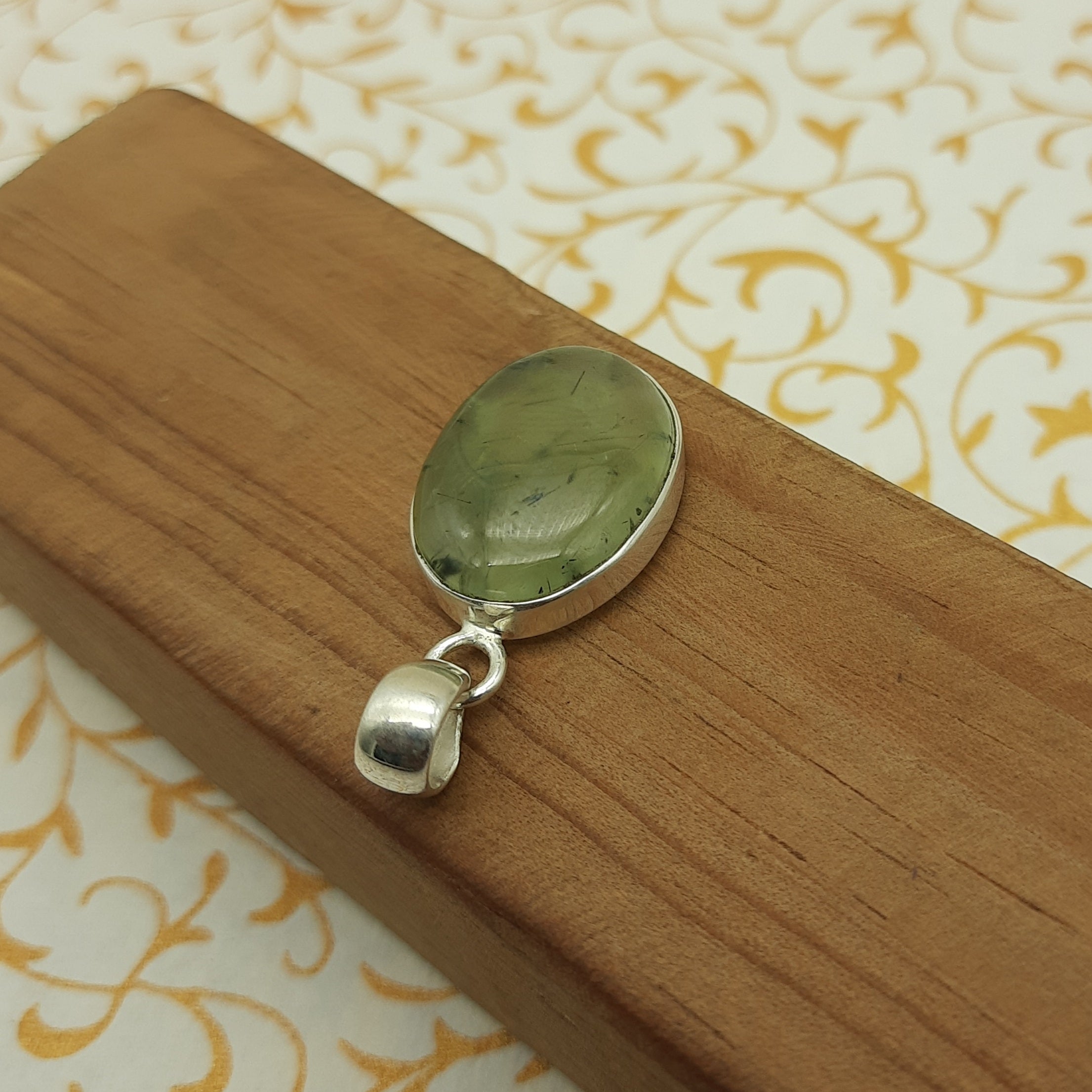 Soft Green Prehnite Pendant in 925 Sterling Silver – Minimal Boho Style