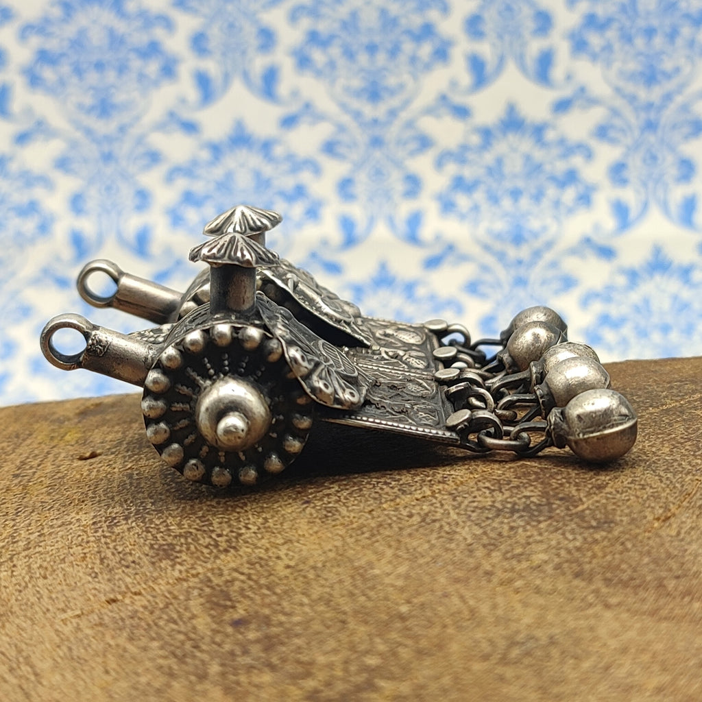 Tribal Padti Drum with Hanging Vintage Solid Silver Pendant Antique Finish Handmade