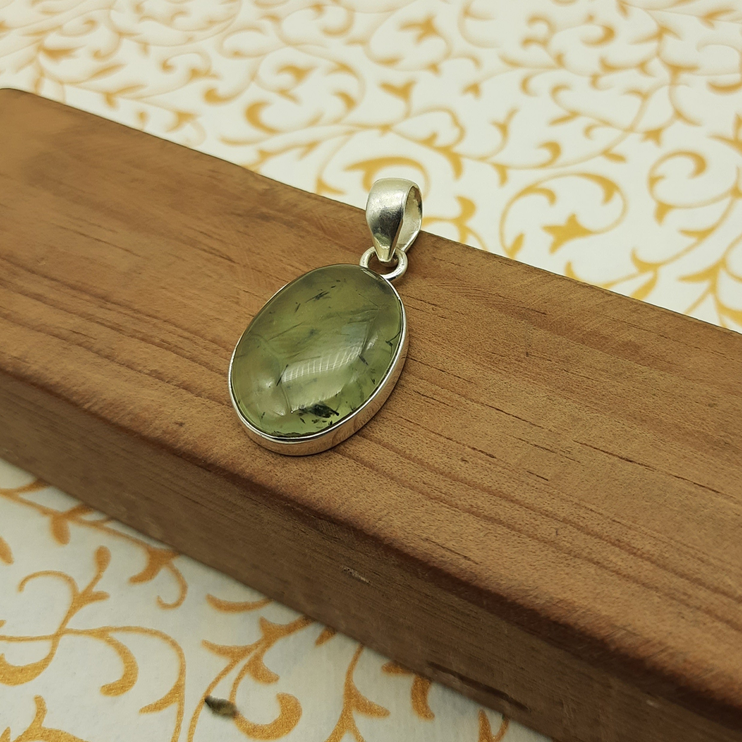Soft Green Prehnite Pendant in 925 Sterling Silver – Minimal Boho Style