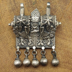 Tribal Padti Drum with Hanging Vintage Solid Silver Pendant Antique Finish Handmade