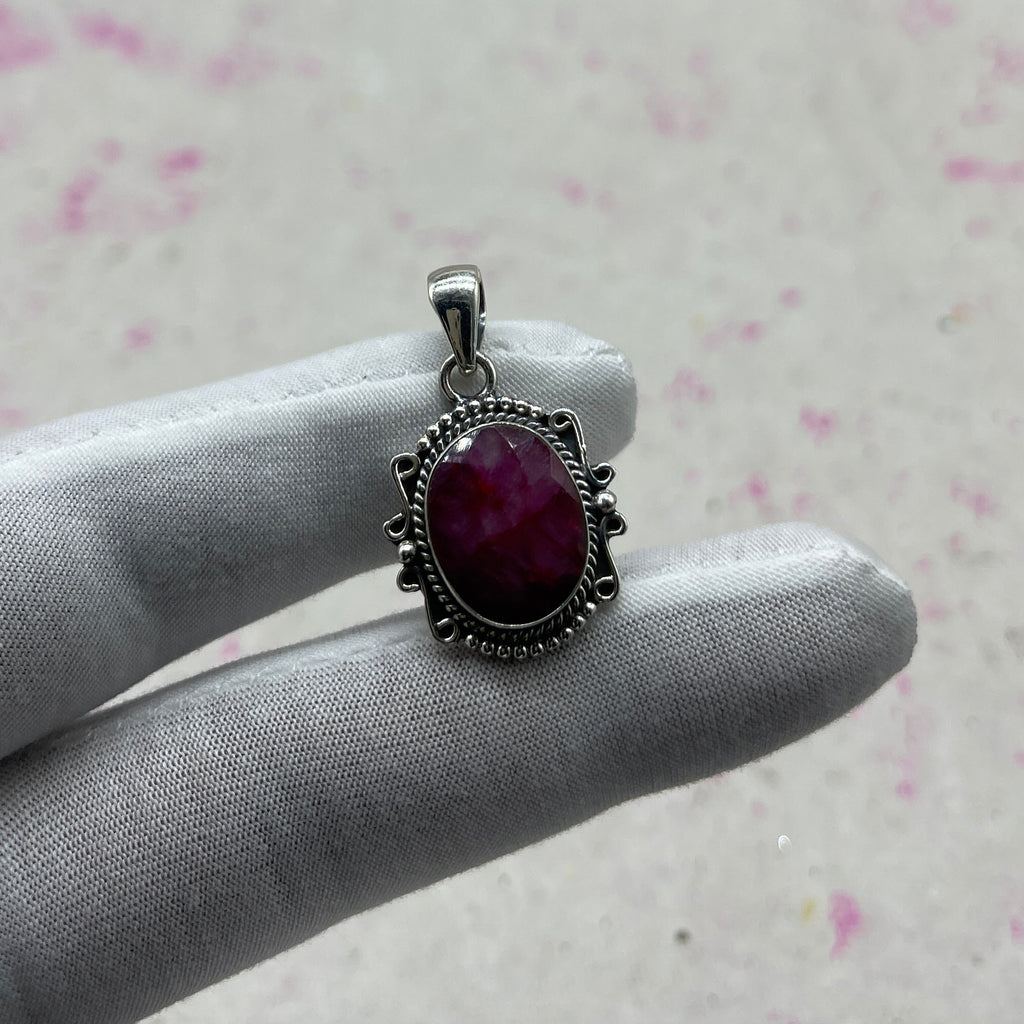 Dyed Ruby 925 Sterling Silver Handmade Pendant | Vintage Boho Statement Pendant