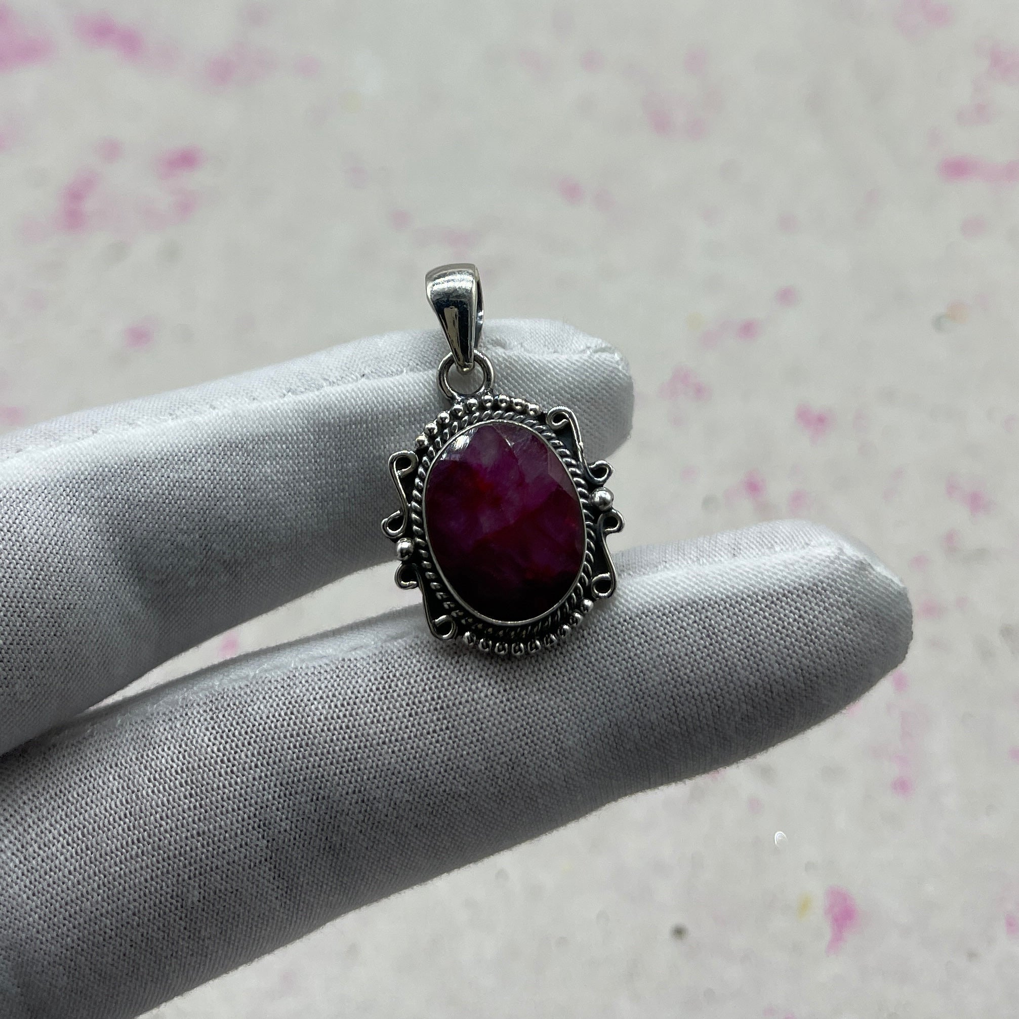 Dyed Ruby 925 Sterling Silver Handmade Pendant | Vintage Boho Statement Pendant