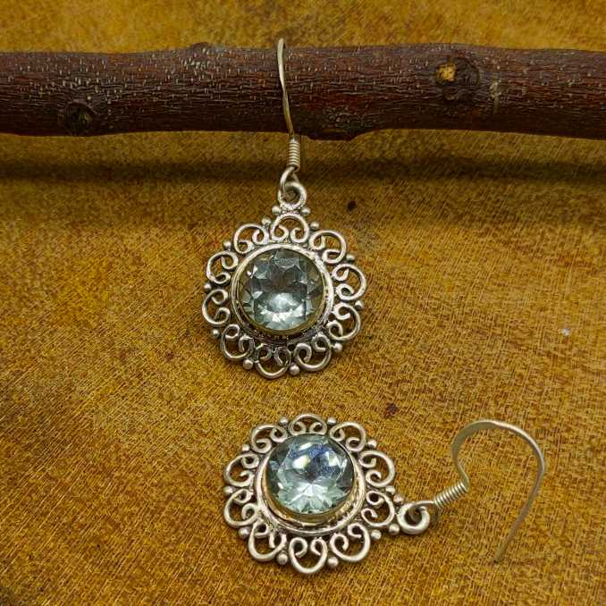 Elegant Round Green Amethyst Statement Earrings