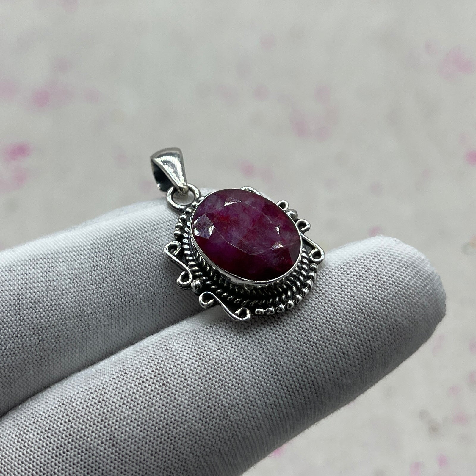 Dyed Ruby 925 Sterling Silver Handmade Pendant | Vintage Boho Statement Pendant