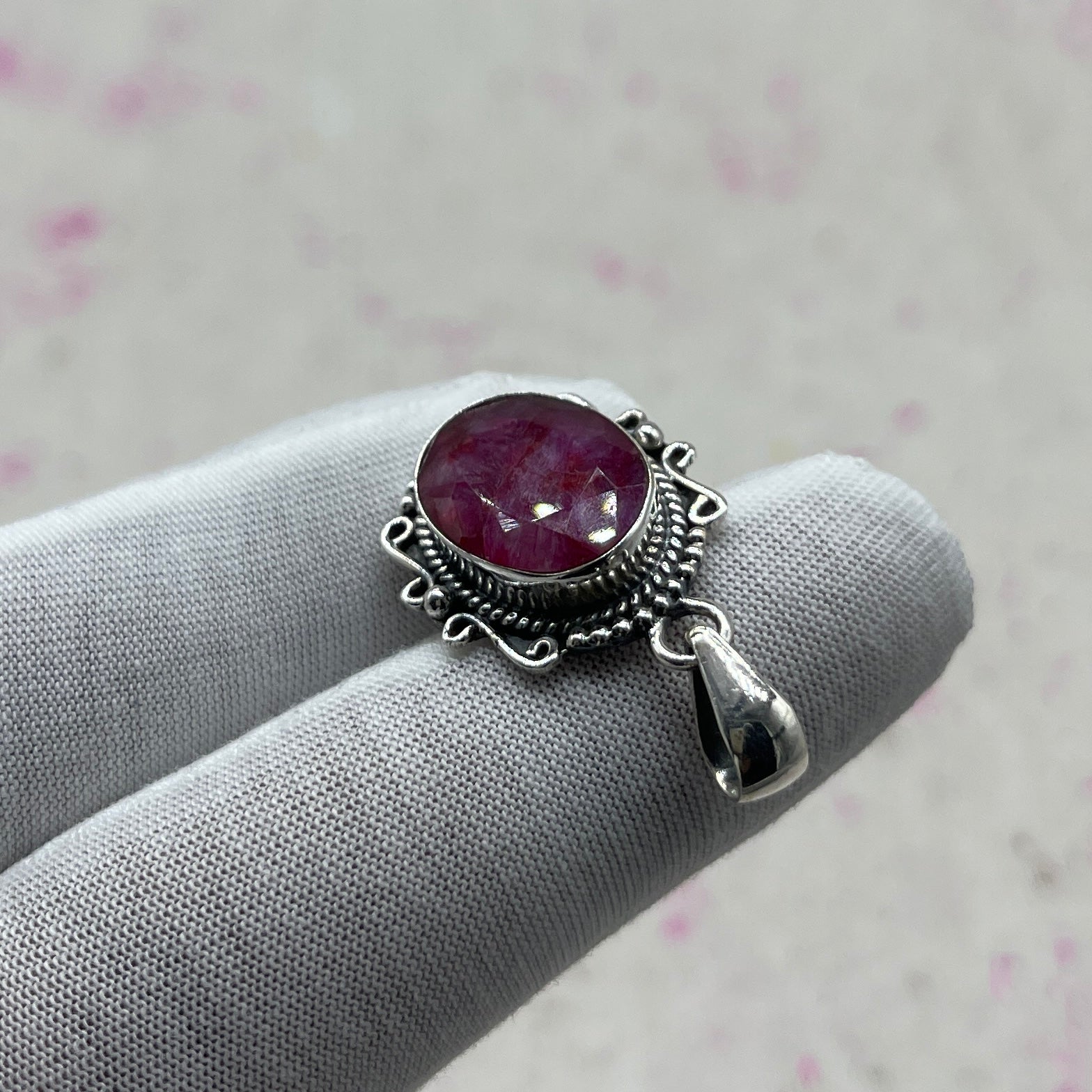 Dyed Ruby 925 Sterling Silver Handmade Pendant | Vintage Boho Statement Pendant