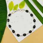 925 Sterling Silver Black Star  Bracelet Handmade Oval Gemstone Link Design