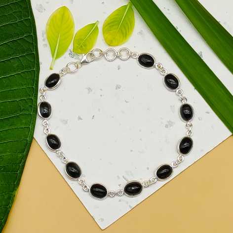 925 Sterling Silver Black Star  Bracelet Handmade Oval Gemstone Link Design