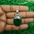 Deep Green Malachite Pendant – Bold 925 Sterling Silver Bohemian Jewelry