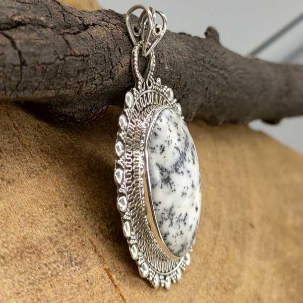 925 Silver Dendritic Quartz Chunky Pendant Artisan Handmade Gift
