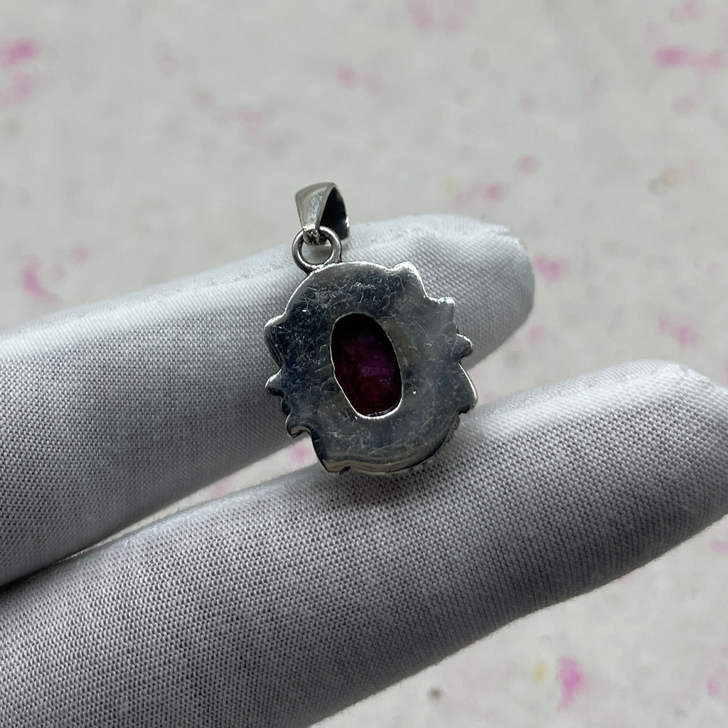 Dyed Ruby 925 Sterling Silver Handmade Pendant | Vintage Boho Statement Pendant