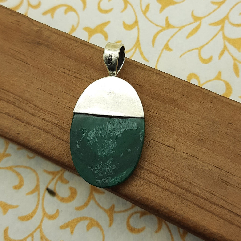 Deep Green Malachite Pendant – Bold 925 Sterling Silver Bohemian Jewelry