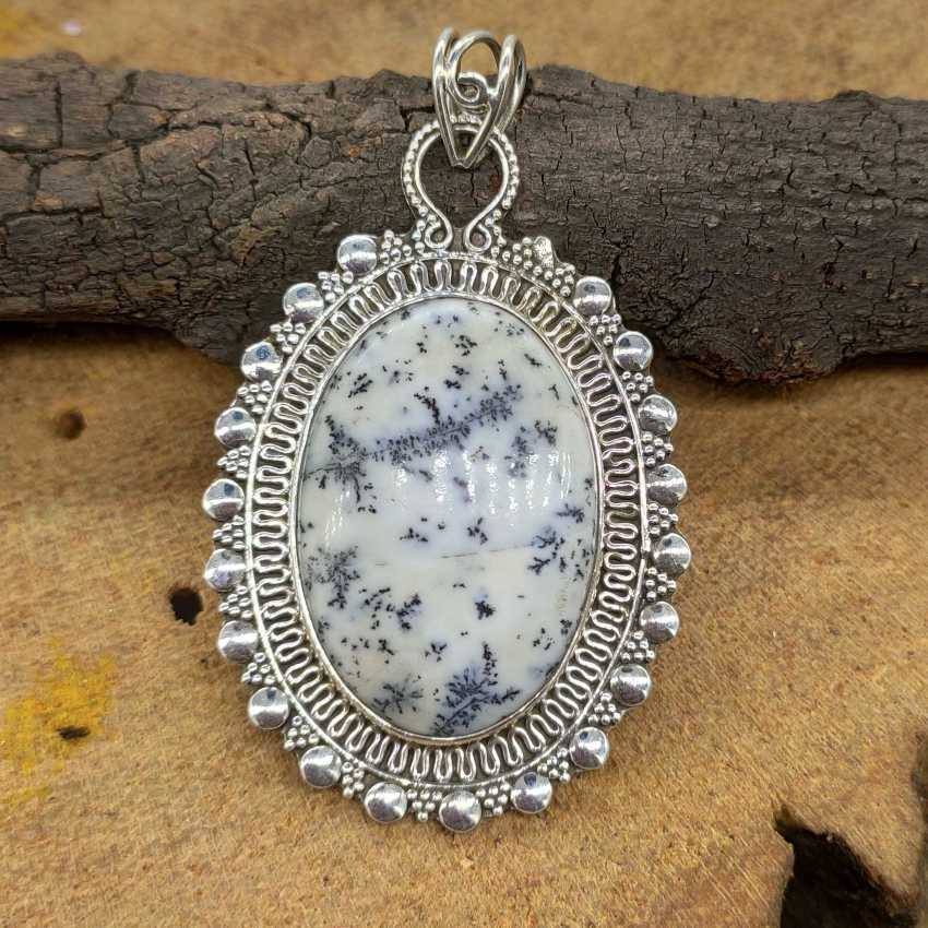 925 Silver Dendritic Quartz Chunky Pendant Artisan Handmade Gift