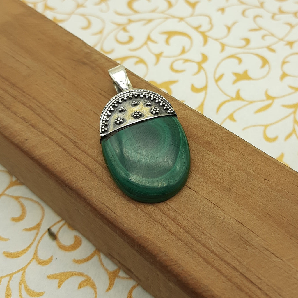 Deep Green Malachite Pendant – Bold 925 Sterling Silver Bohemian Jewelry