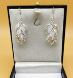 925 Sterling Silver Rainbow Moonstone Leaf Cluster Earrings