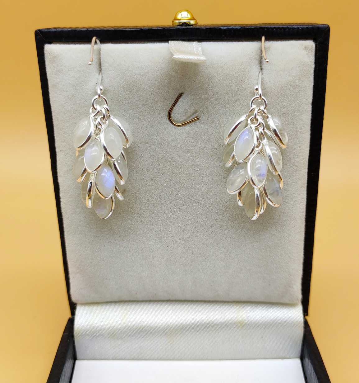 925 Sterling Silver Rainbow Moonstone Leaf Cluster Earrings