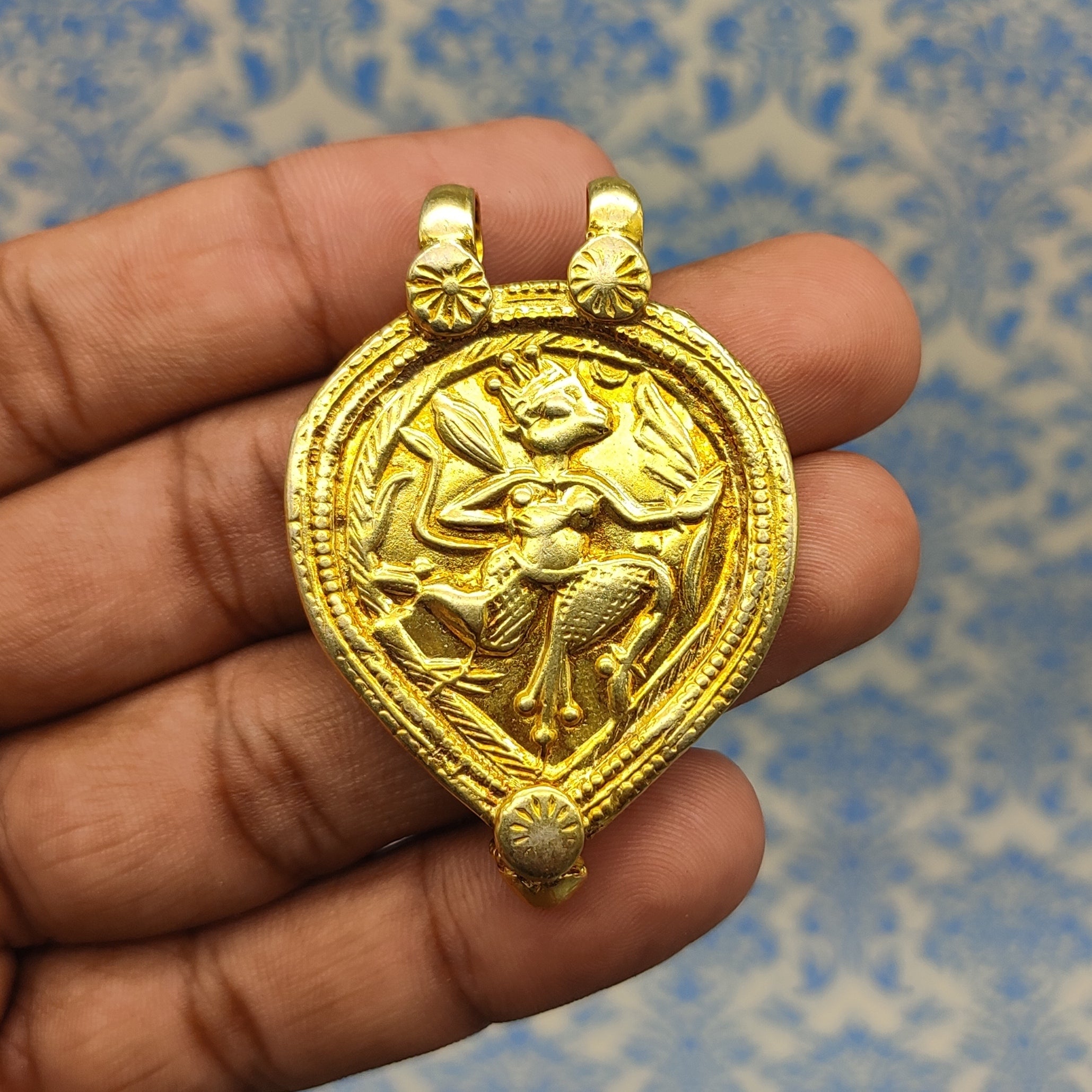 Gold Plated Tribal Face Vintage Solid Silver Pendant Antique Finish Handmade Unique Piece