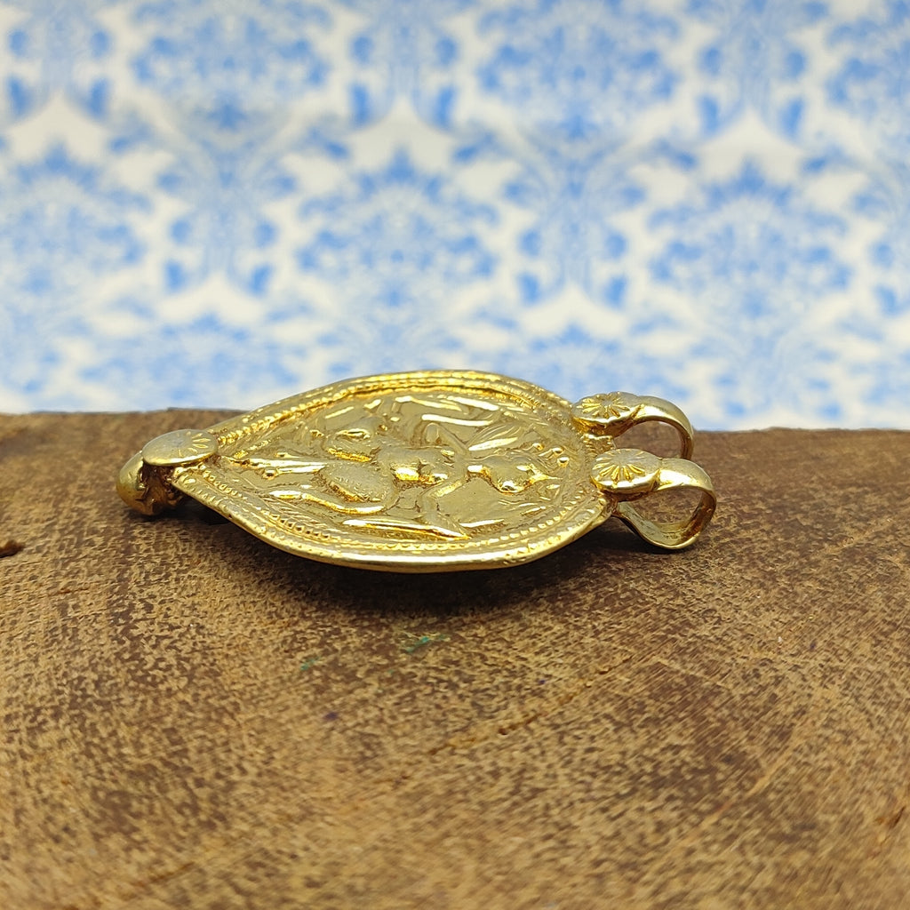 Gold Plated Tribal Face Vintage Solid Silver Pendant Antique Finish Handmade Unique Piece