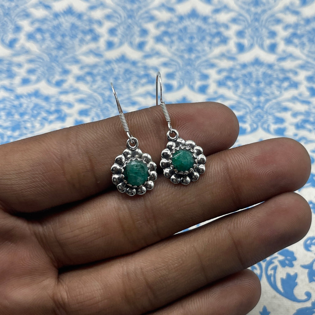 Emerald Silver Earrings – Rich Round Green Statement Earring