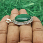 Natural Malachite Stone Pendant in 925 Sterling Silver – Vintage Boho Vib