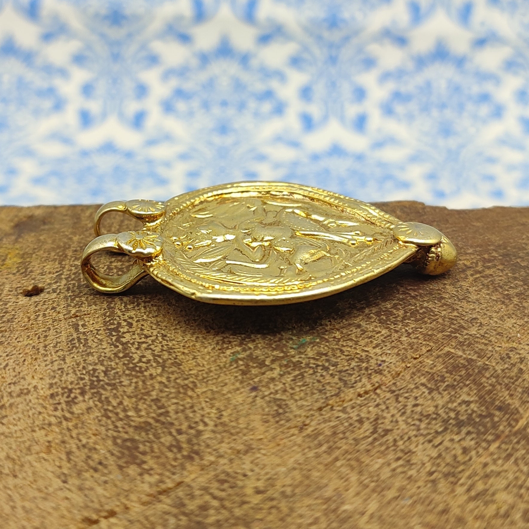 Gold Plated Tribal Face Vintage Solid Silver Pendant Antique Finish Handmade Unique Piece