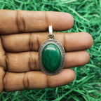Natural Malachite Stone Pendant in 925 Sterling Silver – Vintage Boho Vib