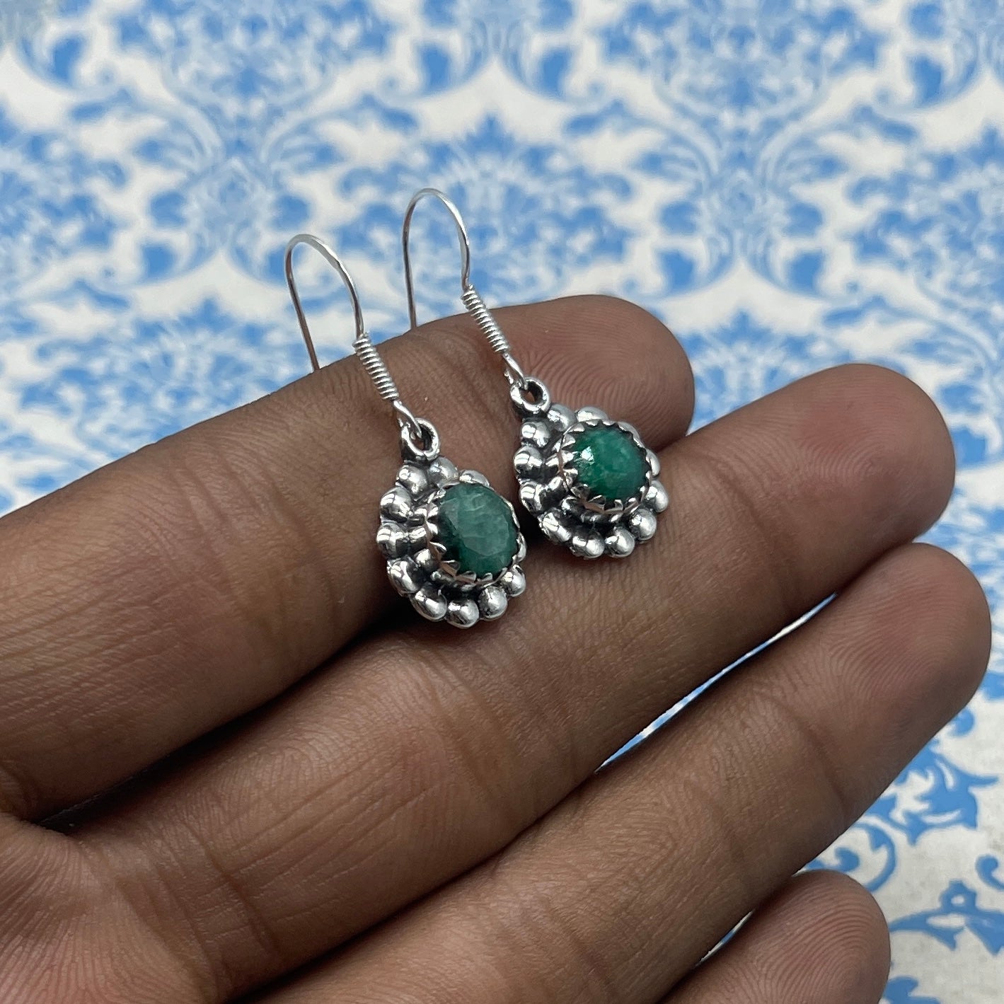 Emerald Silver Earrings – Rich Round Green Statement Earring