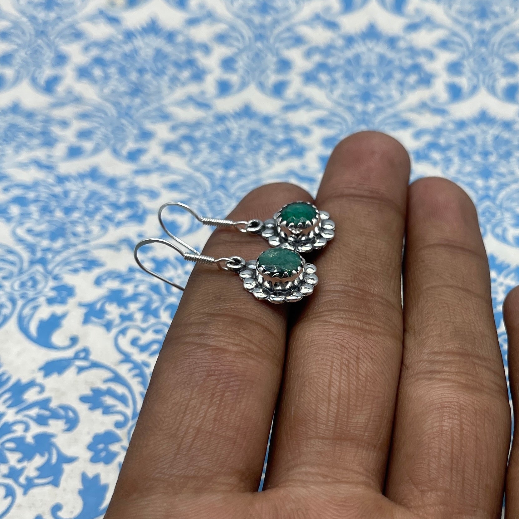 Emerald Silver Earrings – Rich Round Green Statement Earring