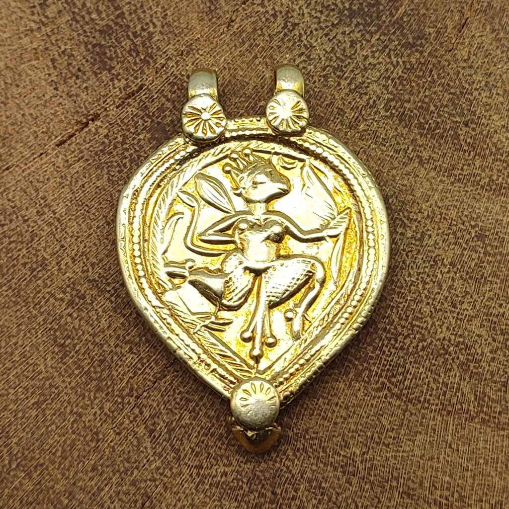 Gold Plated Tribal Face Vintage Solid Silver Pendant Antique Finish Handmade Unique Piece