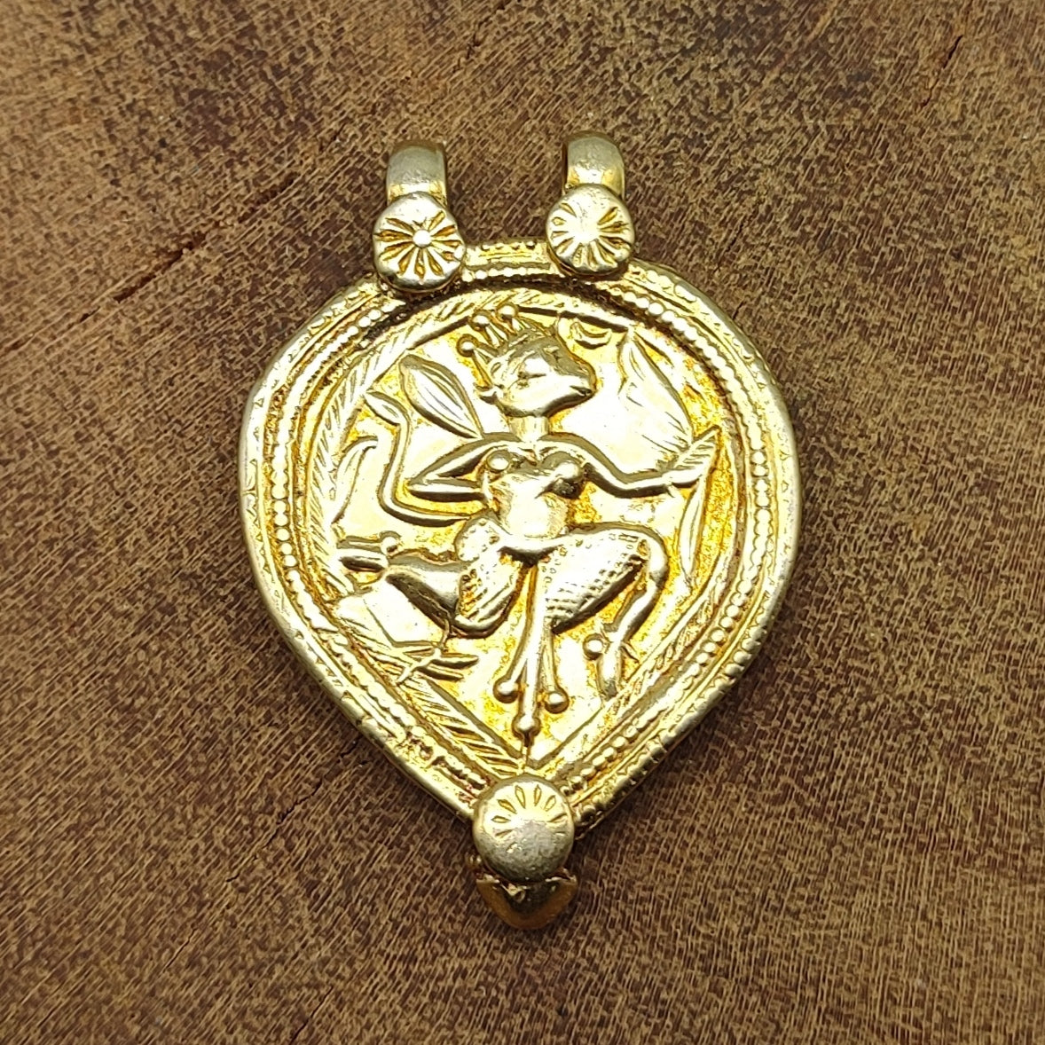 Gold Plated Tribal Face Vintage Solid Silver Pendant Antique Finish Handmade Unique Piece