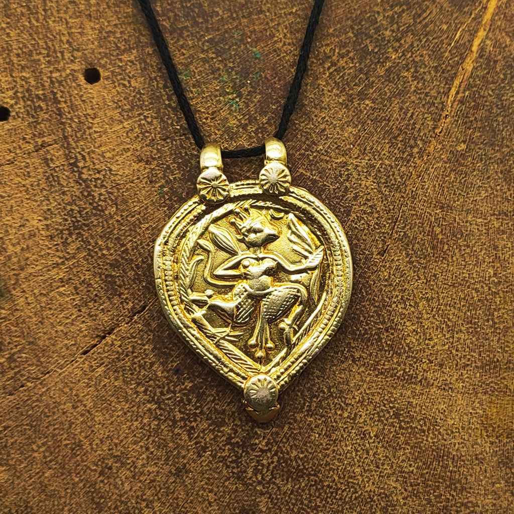 Gold Plated Tribal Face Vintage Solid Silver Pendant Antique Finish Handmade Unique Piece