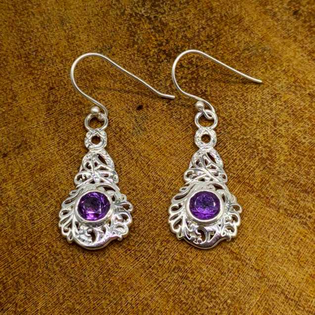 Elegant Purple Amethyst Silver Dangle Earrings