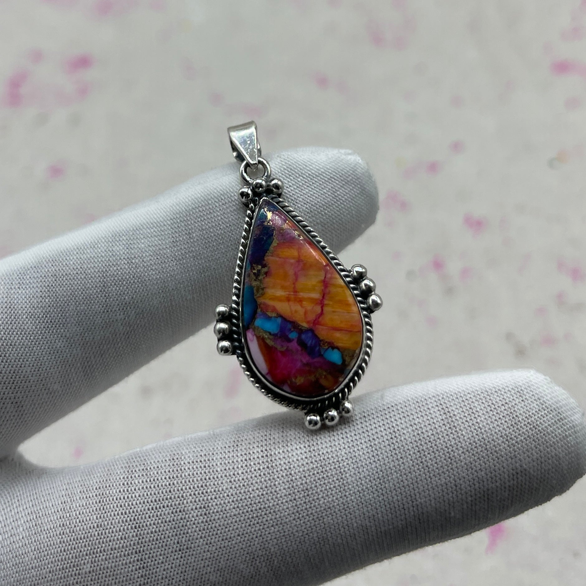 Spiny Oyster Turquoise 925 Sterling Silver Handmade Pendant | Bold Tribal Pendant