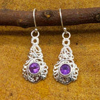 Elegant Purple Amethyst Silver Dangle Earrings