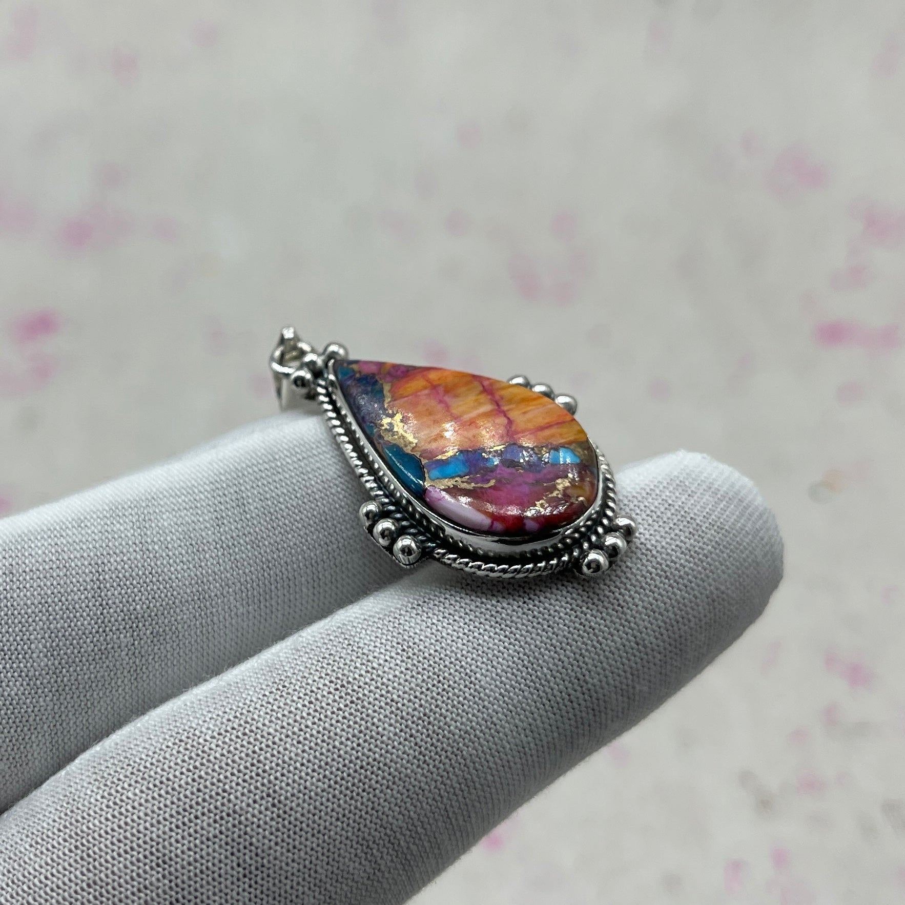 Spiny Oyster Turquoise 925 Sterling Silver Handmade Pendant | Bold Tribal Pendant