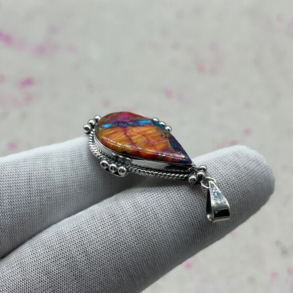 Spiny Oyster Turquoise 925 Sterling Silver Handmade Pendant | Bold Tribal Pendant
