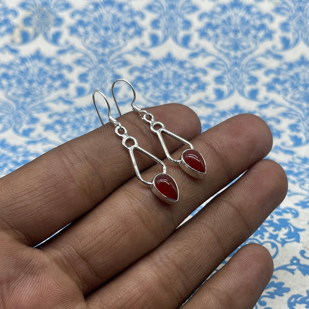 925 Silver Carnelian Earrings – Elegant Drop  Gemstone Design