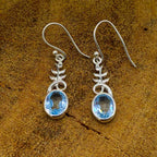Boho Chic Blue Topaz 925 Sterling Silver Oval Earrings