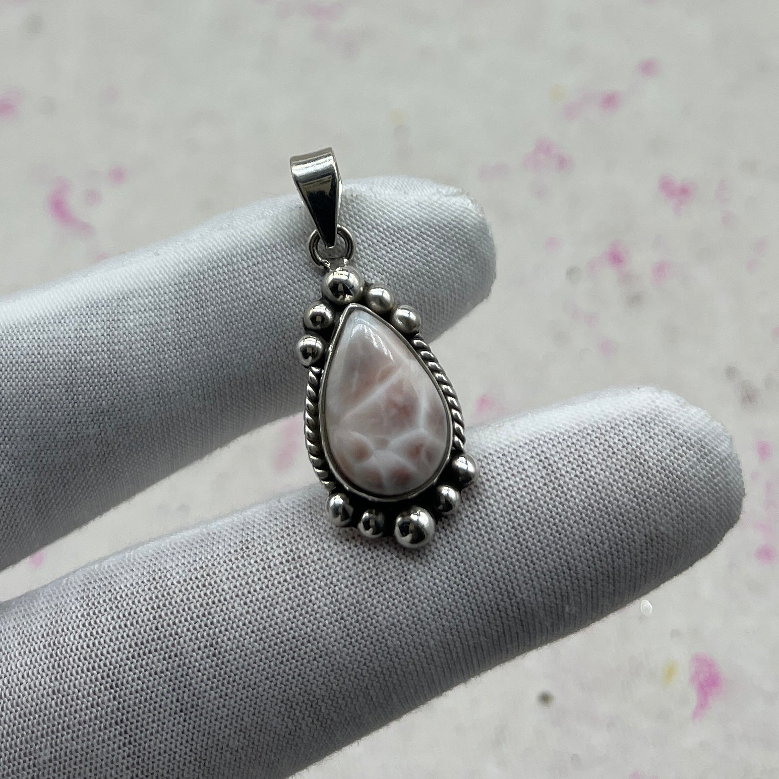 Pink Larimar 925 Sterling Silver Handmade Pendant | Minimal Boho Jewelry