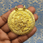 Gold Plated Tribal Floral Pattern Vintage Solid Silver Pendant Antique Finish Handmade
