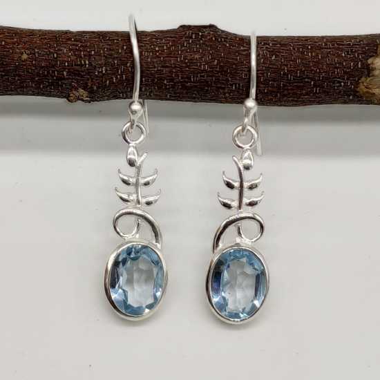 Boho Chic Blue Topaz 925 Sterling Silver Oval Earrings
