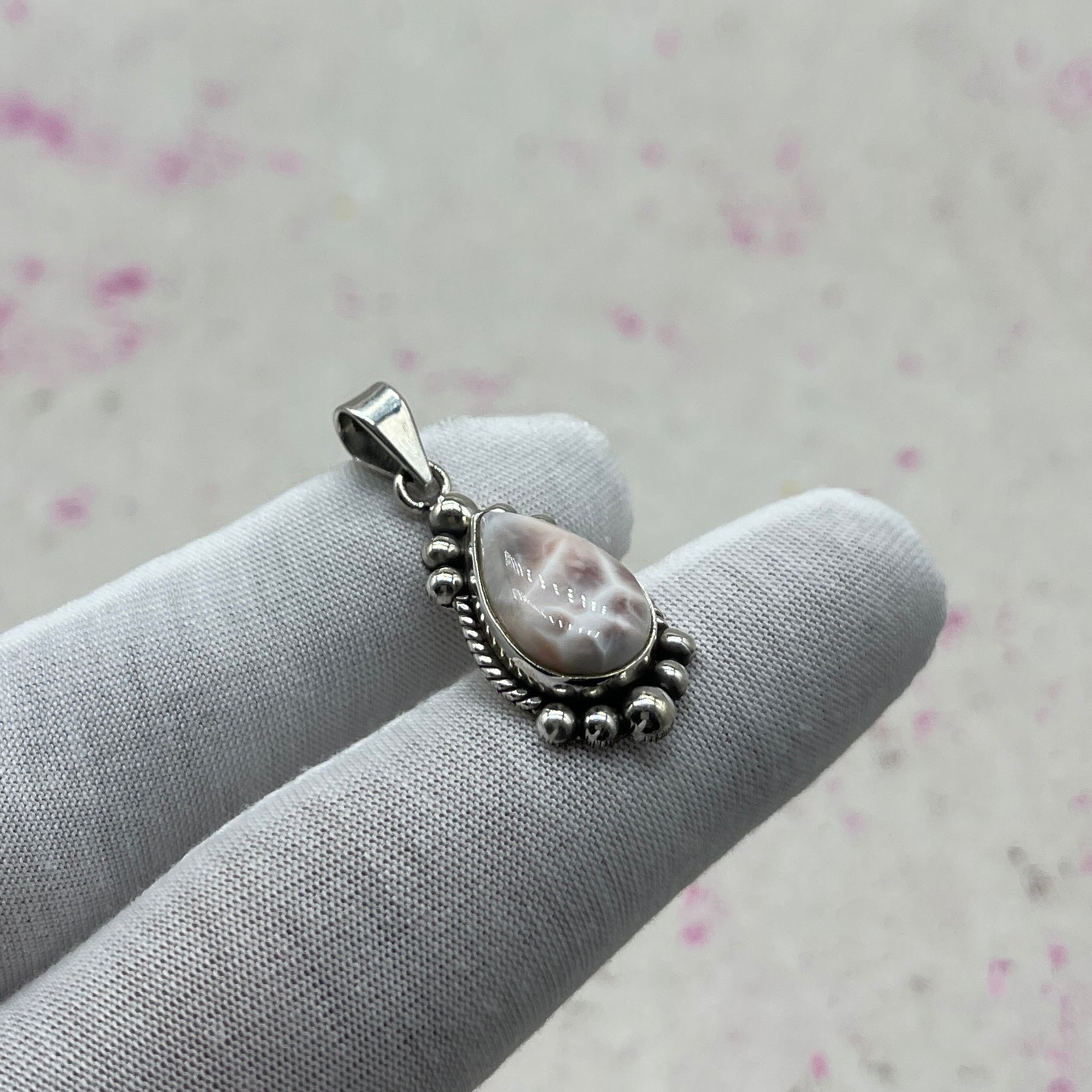 Pink Larimar 925 Sterling Silver Handmade Pendant | Minimal Boho Jewelry